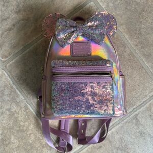EUC Loungefly Purple Sequin Mini Backpack with Mouse Ears